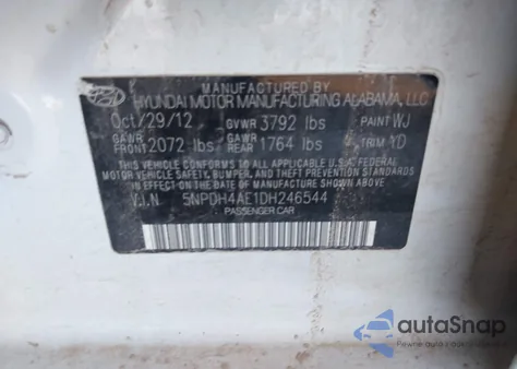 2013 Hyundai Elantra Gls z USA, uszkodzony, nr VIN 5NPDH4AE1DH246544